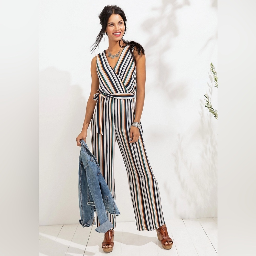 Maurices variegated stripe tie front  Jumpsuit size XL